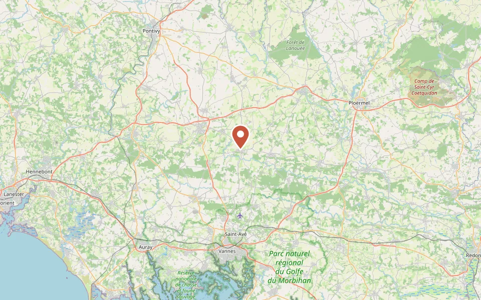 Carte montrant Saint-Jean-Brévelay, à environ 20 km au nord de Vannes